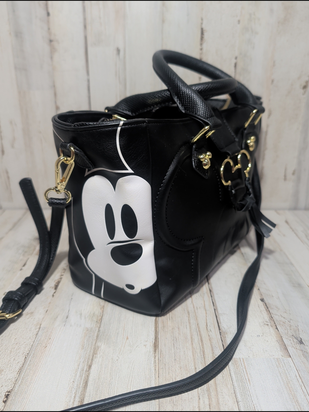 Bioworld Disney Mickey Mouse Black Medium Purse Shoulder Bag Handbag Polyester - Picture 3 of 15